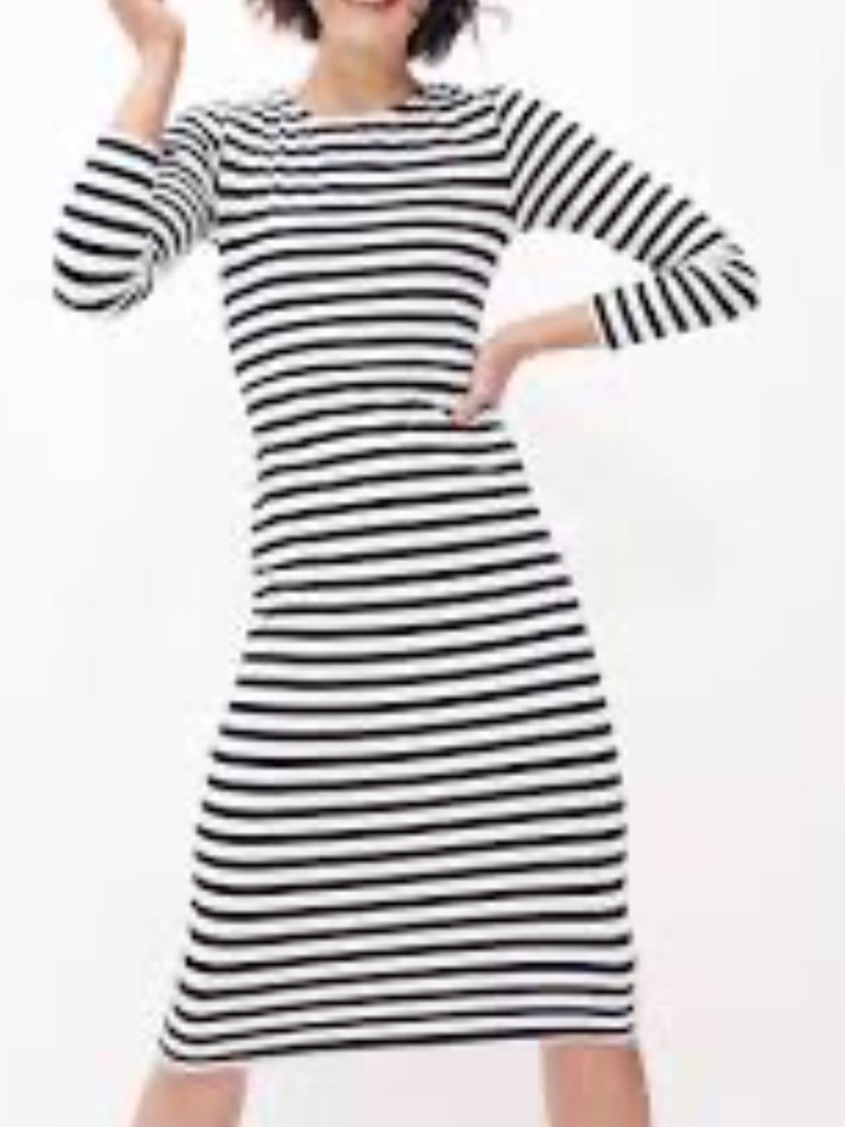 J. Crew Black And White Striped Long Sleeve Midi Dress